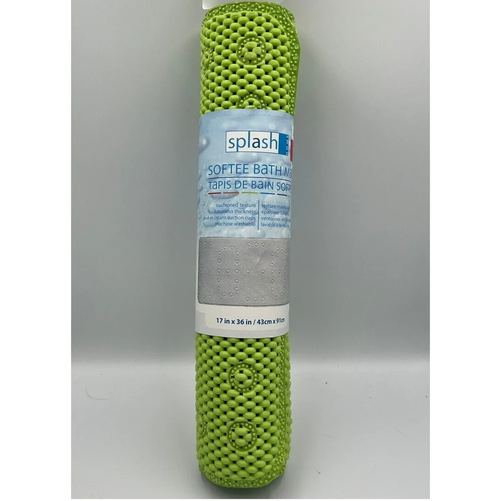 Splash Home Softee Bath Mat Unisex 17x36 Lime Brand New Suction Cups Cushioned